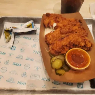 Chicken strips with sweet sauce