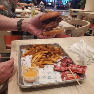 Chicken sandwich with hot sauce