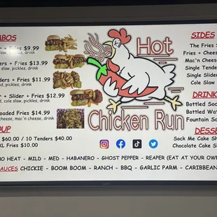 Hot Chicken Run Menu