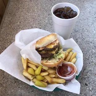 Double cheeseburger, fries and a Coke. It was very good!