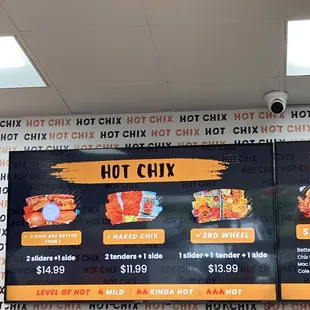 a menu on a wall