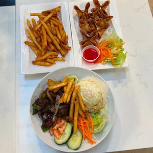 Cajun Fries (Khoai Chien) Crab Rangoon (Hoanh Thanh Pho Mai) Shaken Beef (Bo Luc Lac)