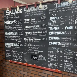 a menu on a blackboard