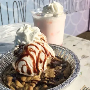 Plain Jane with hot fudge and whipped cream with a strawberry Italian soda