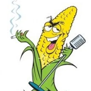 a corn on the cob singing into a microphone