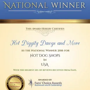 We were voted fav Hot Dog Shop in the US by Fanschoice