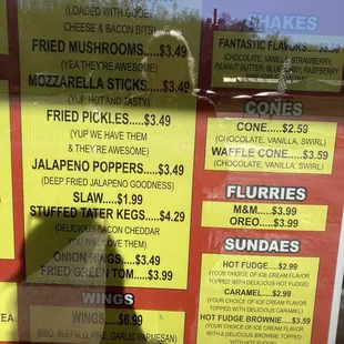 a menu for hot dogs