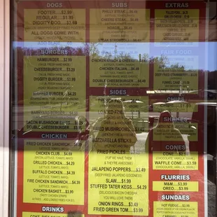a menu in a window
