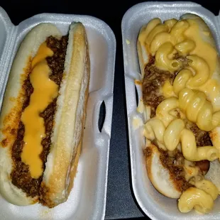 Chili cheese dog. Mac Daddy dog.