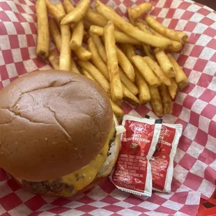 Cheese burger with fries