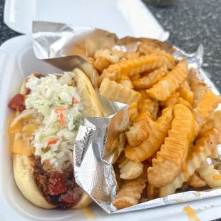 Loaded dog and ch Cheese Fries