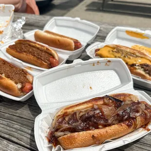 food, hot dog, sandwich, hot dogs