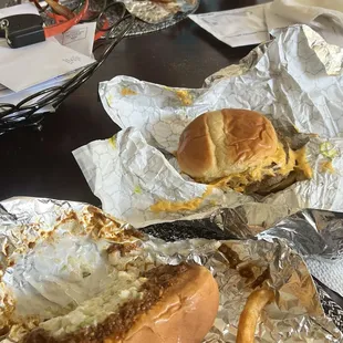 The Depot (Sausage dog), double cheese burger, fries, Tots, FM'er