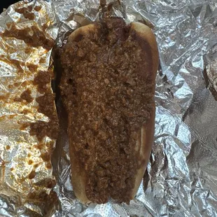 Chili beef hotdog
