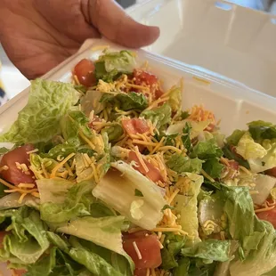 Taco salad not garden salad with moldy lettuce and nasty corn dogs and greasy fries!