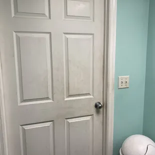 Inside view of bathroom door. Zoom in