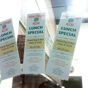 menus for lunch special