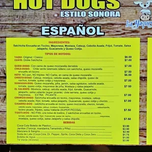 Menu en español