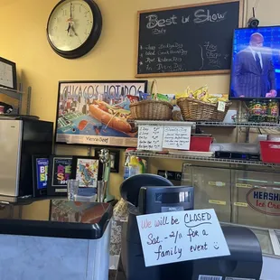 a sign in a restaurant