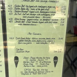 a menu for the restaurant