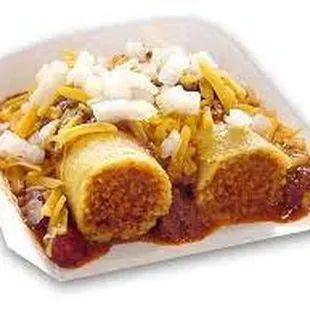 Tamale Boat with Chili Cheese and onions