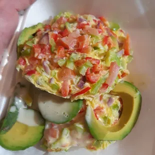 "low carb" omlette, avocado.  I add seasoning, depending on the mood (salt, maggi, soy sauce, hot sauce, furikake, etc)