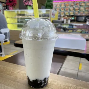 Pineapple banana smoothie with boba :) $4