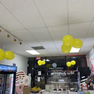 the inside of a donut shop