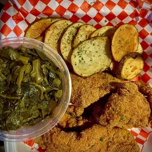 Catfish and greens on the side!