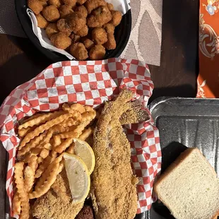 Catfish plate with fried okra.