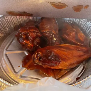 BBQ wings - lots of sauce, huge.