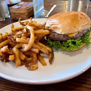 Burger with cheese and fries