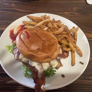 The Ultimate Burger-bacon and Swiss cheese-fries included.