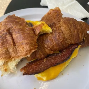 Breakfast croissant with bacon