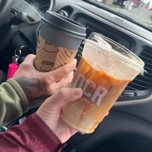 Caramel macchiato and hot white chocolate mocha