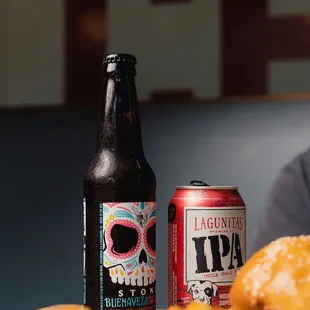 a beer and a sandwich