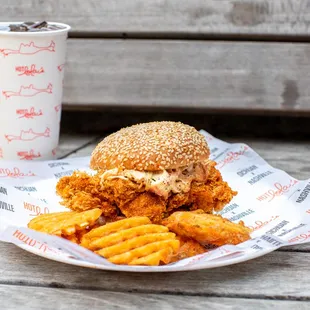 a chicken sandwich and french fries