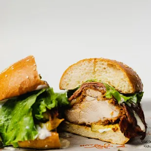 a sandwich with meat and lettuce