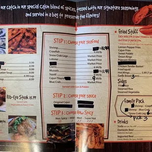 a menu for a seafood restaurant