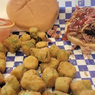 Pull pork sandwich with my choice of  Okra
