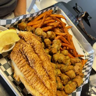 Southern Fried Catfish, Fried Okra, Sweet Potato Fries and Sweet Potato Pie
