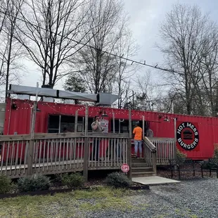 Front of building, seating outside
