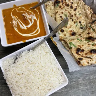 Butter Chicken, Garlic Naan, Basmati Rice
