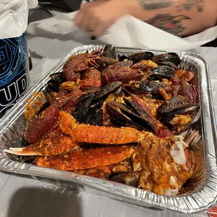 Woooweee  Dinner tonight! Extra hot #B with half a pound of mussels &amp; crawfish. So hot &amp; good!