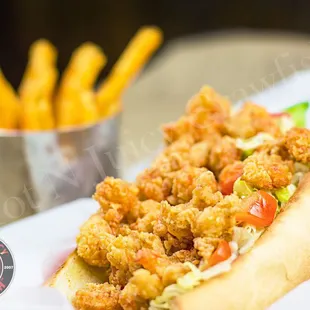 a hot dog and french fries