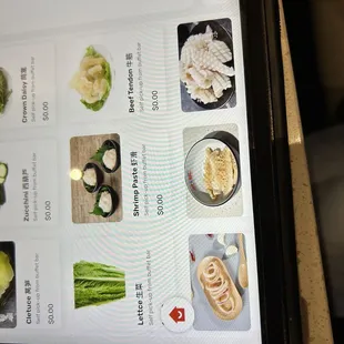 Menu items