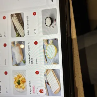 Menu items