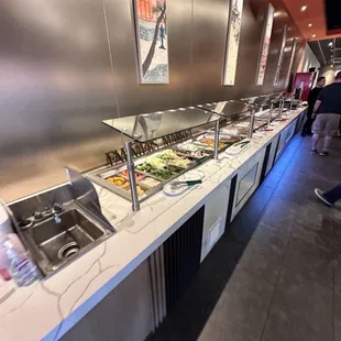 a buffet of hot and cold food