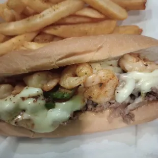 Chicken Philly with shrimp and fries