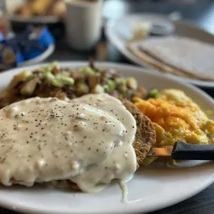 XL Country fried steak with a pancake